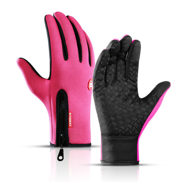 WorthWhile Winter Full-Finger Cycling Gloves - Warm/Waterproof/Touchscreen Outdoor Gloves - Pink