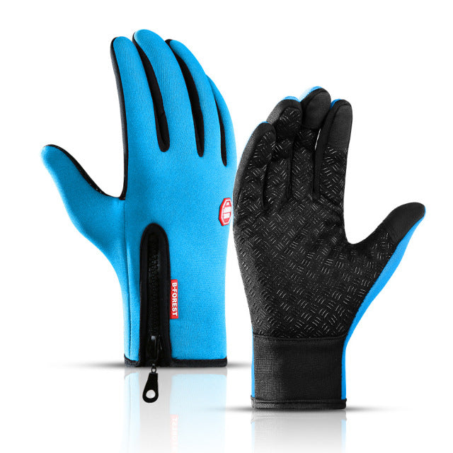 WorthWhile Winter Full-Finger Cycling Gloves - Warm/Waterproof/Touchscreen Outdoor Gloves - Light Blue