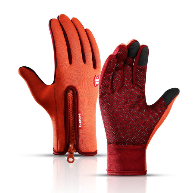WorthWhile Winter Full-Finger Cycling Gloves - Warm/Waterproof/Touchscreen Outdoor Gloves - Orange