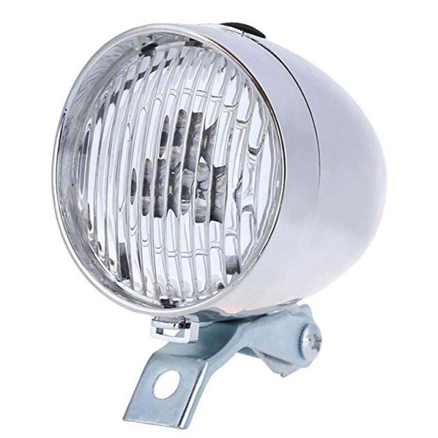 RETRO 3-LED Head-Lamp with Bracket for Bicycle Front Frame - Silver, Waterproof