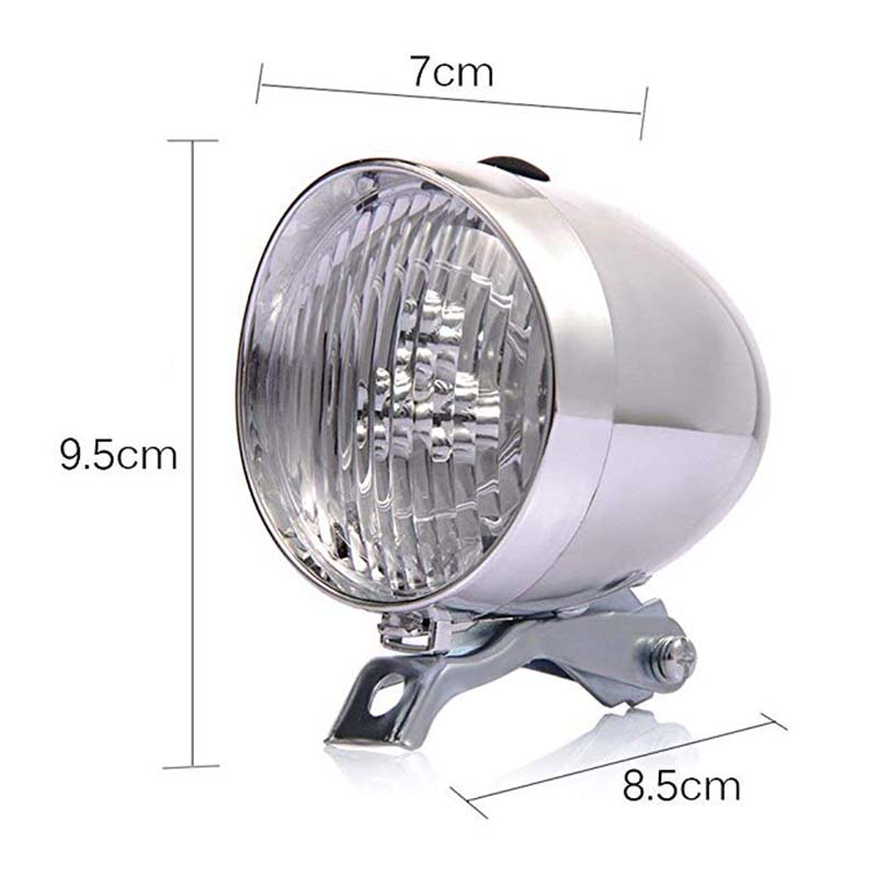 RETRO 3-LED Head-Lamp with Bracket for Bicycle Front Frame - Silver, Waterproof