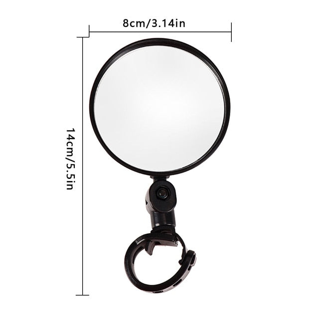 Universal Bicycle Handlebar Rearview Mirror - Rotatable, Wide-angle view - Measurements