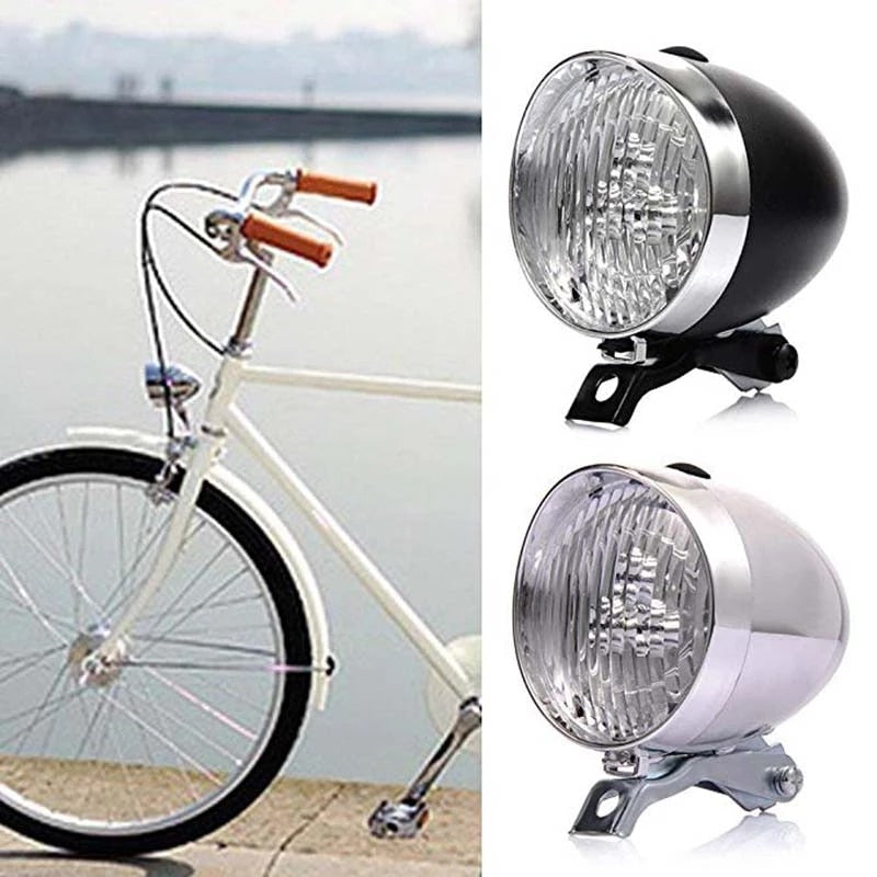 RETRO 3-LED Head-Lamp with Bracket for Bicycle Front Frame - Black or Silver, Waterproof