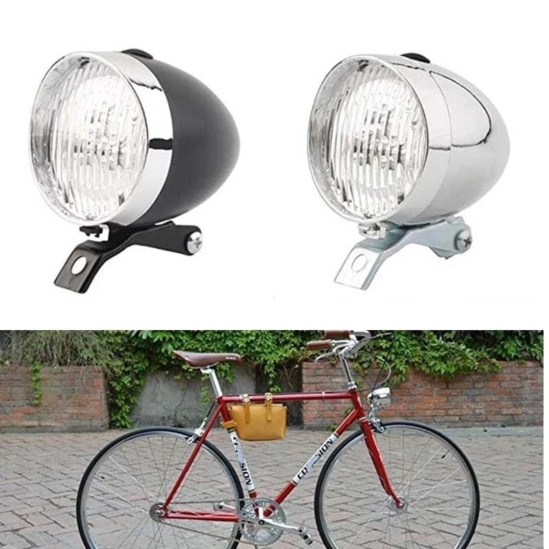 Retro Vintage Bicycle 3LED Front Light Headlight Safety Warning Night Light Bike Decoration Black Silver - Vlad's Bike Bits